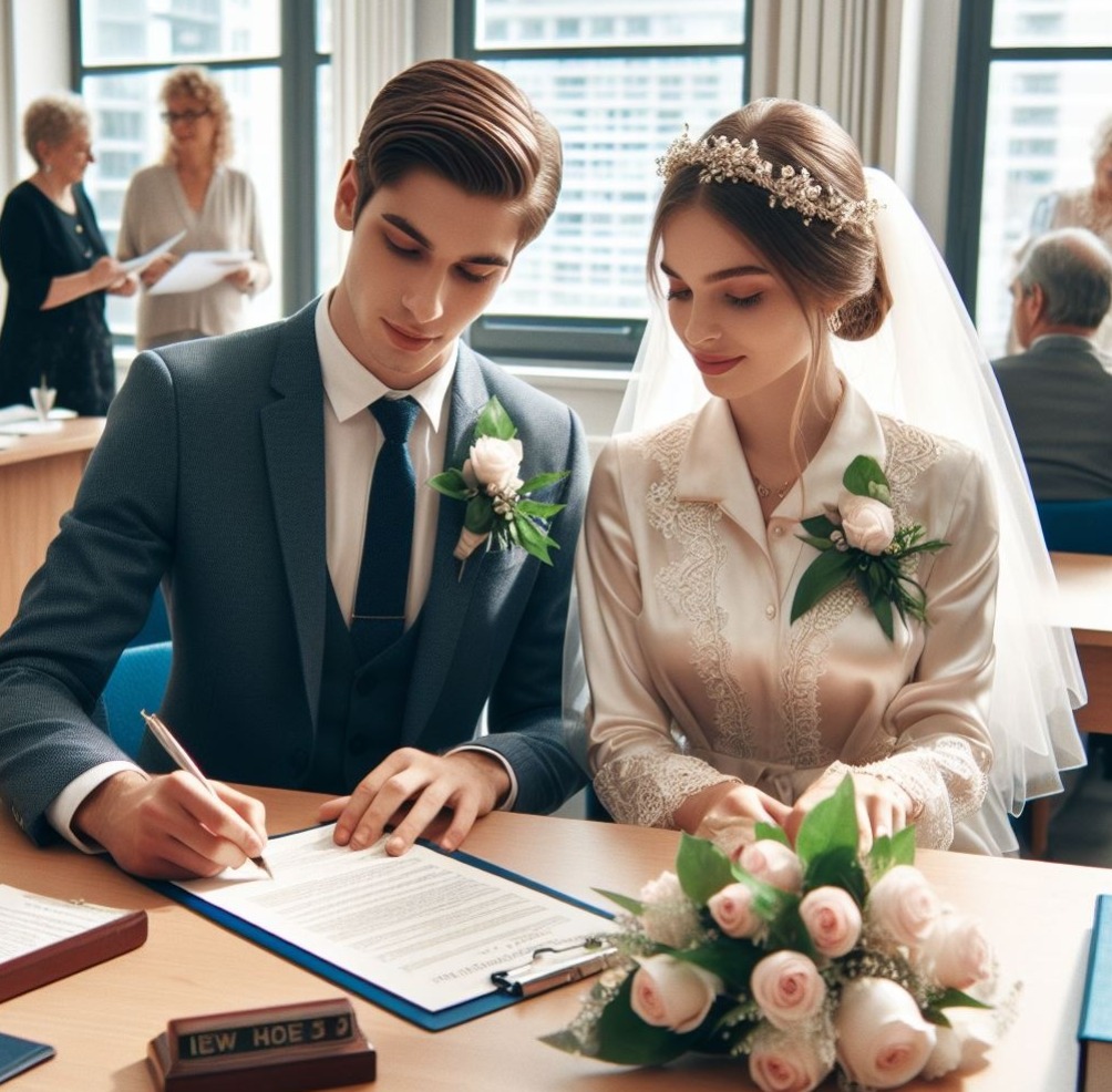 Assinando habilitação do casamento